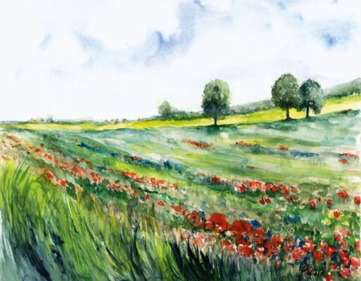 Aquarell von Petra Samek: Am Elberadweg bei Cossebaude 2017