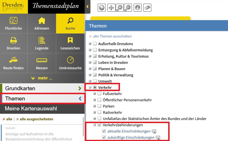Wegweiser Themenstadtplan Dresden